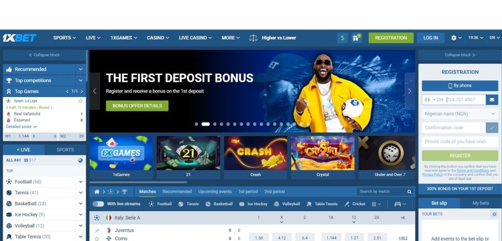 Betting section at 1xbet Nigeria