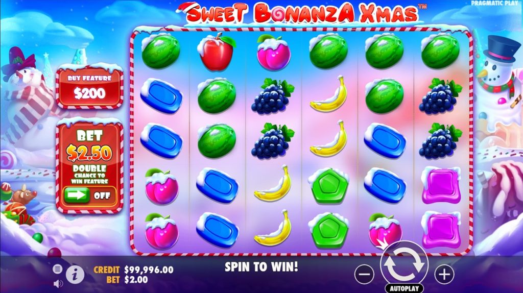 Screenshot of Sweet Bonanza Xmas slot from Pragmatic Play